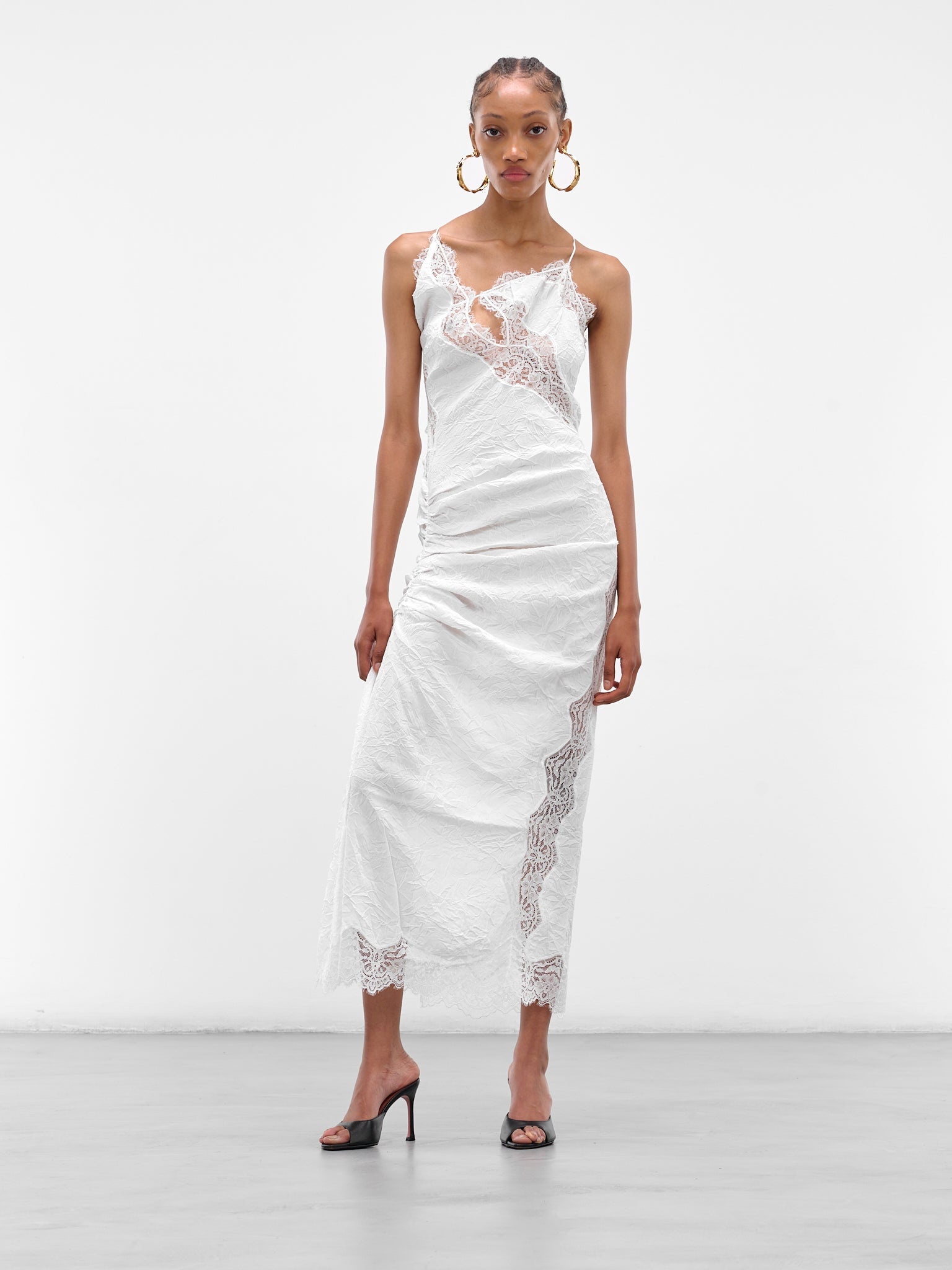 White Crimped Lace Cami Dress - 6