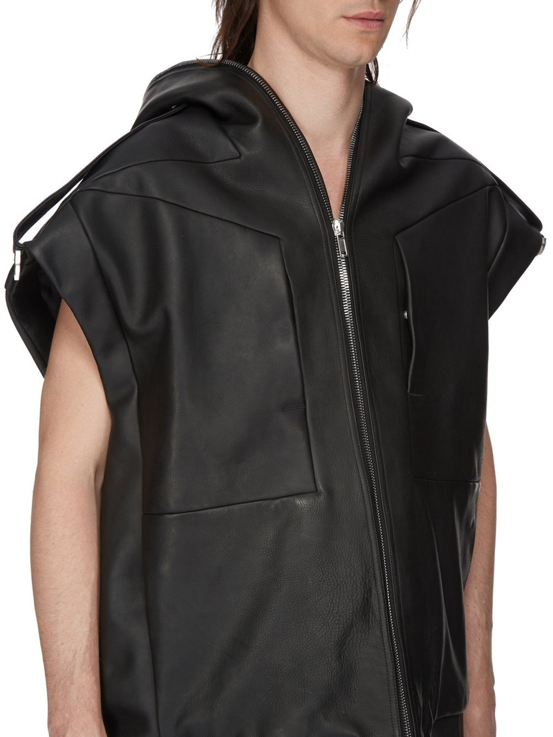 Black Sleeveless Leather Hoodie 4