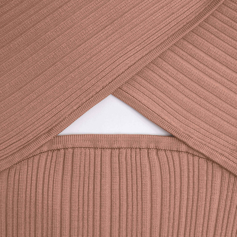 Beige Ribbed Knit Wrap Top 5