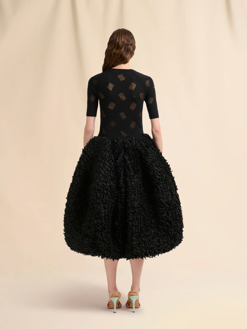 BLACK WOOL-SILK KNIT OPENWORK TOP - 3