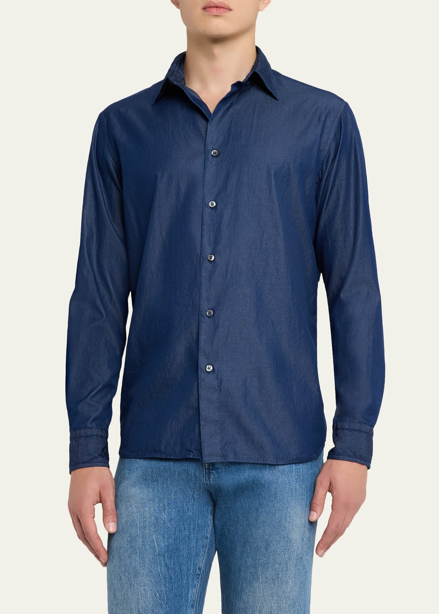 Men's Cotton Denim Casual Button-Down Shirt - 4