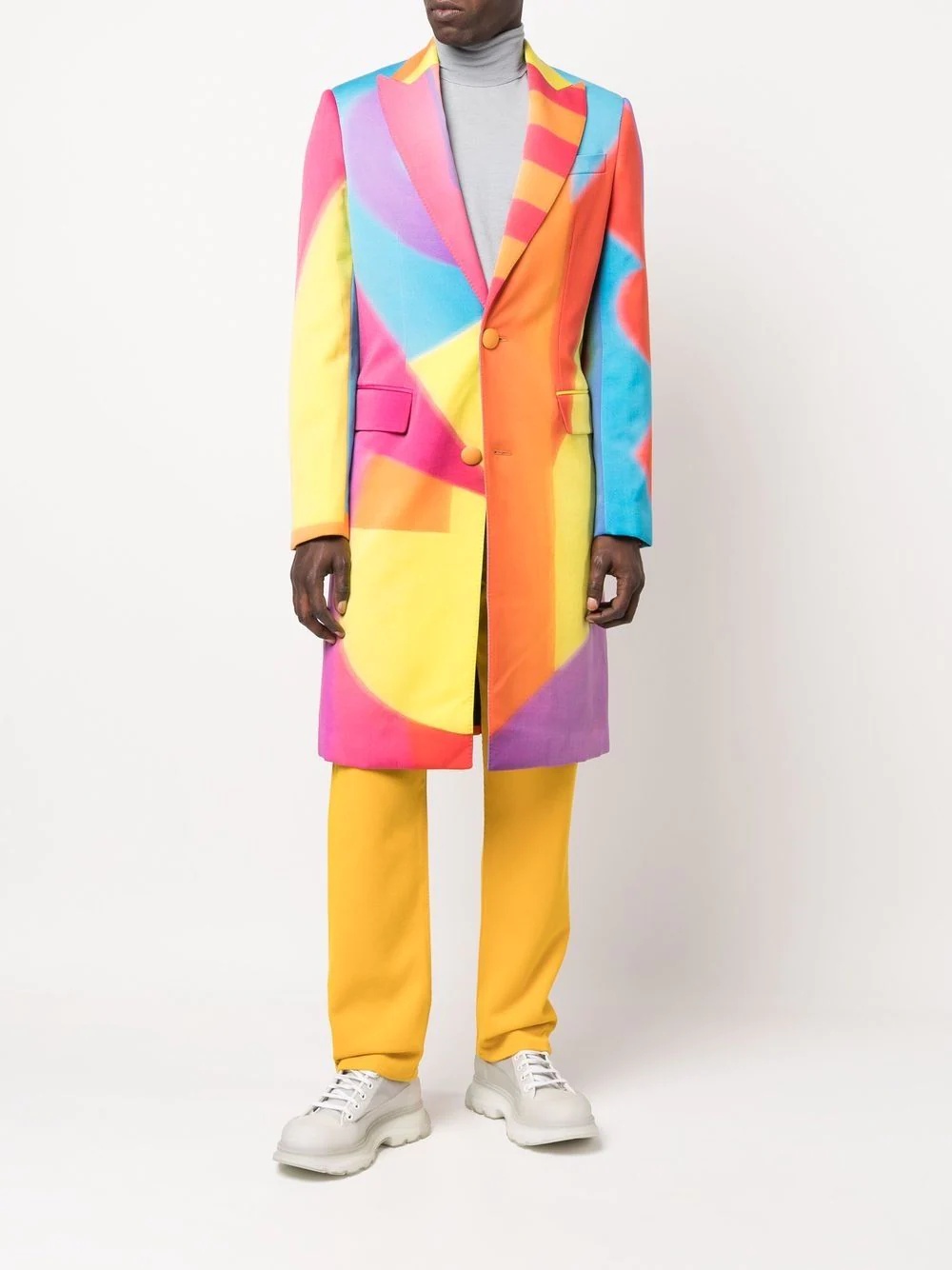 colour-block single-breasted coat - 2