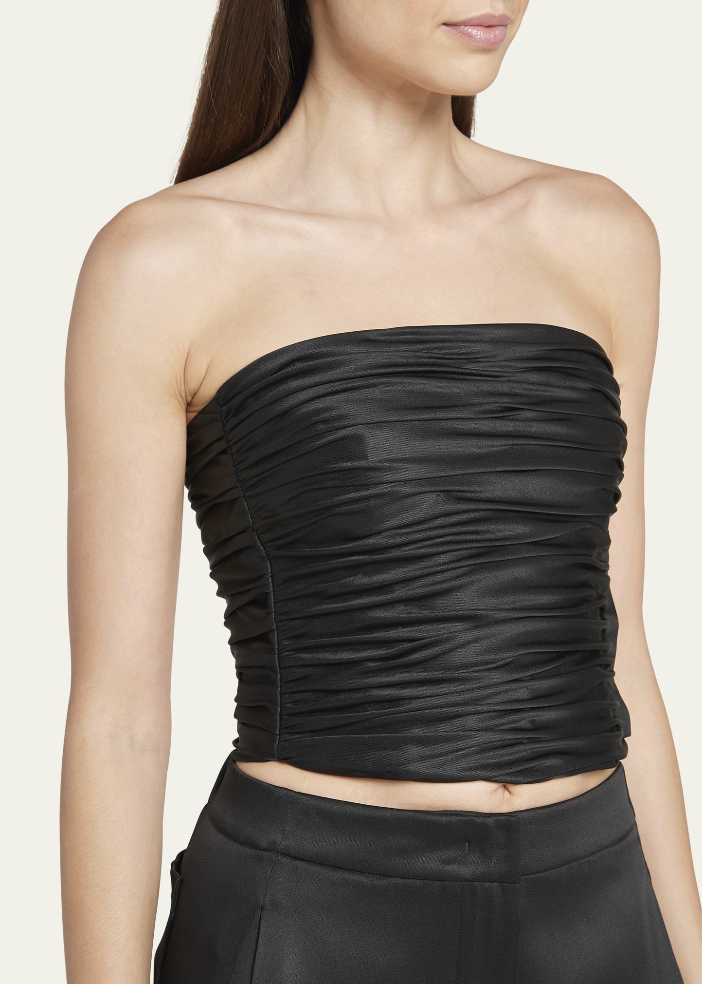 Strapless Ruched Bustier Silk Top - 5