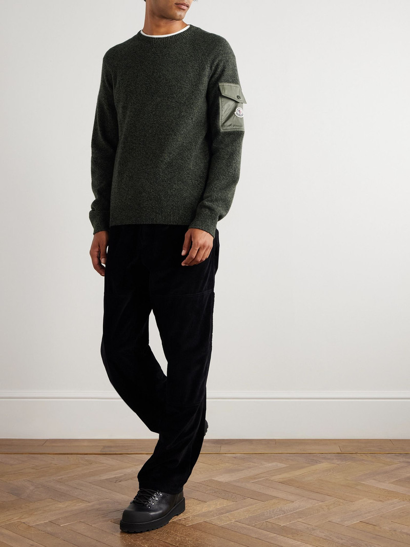 Moncler Logo-Appliquéd Shell-Trimmed Wool and Cashmere-Blend Sweater Green outlook