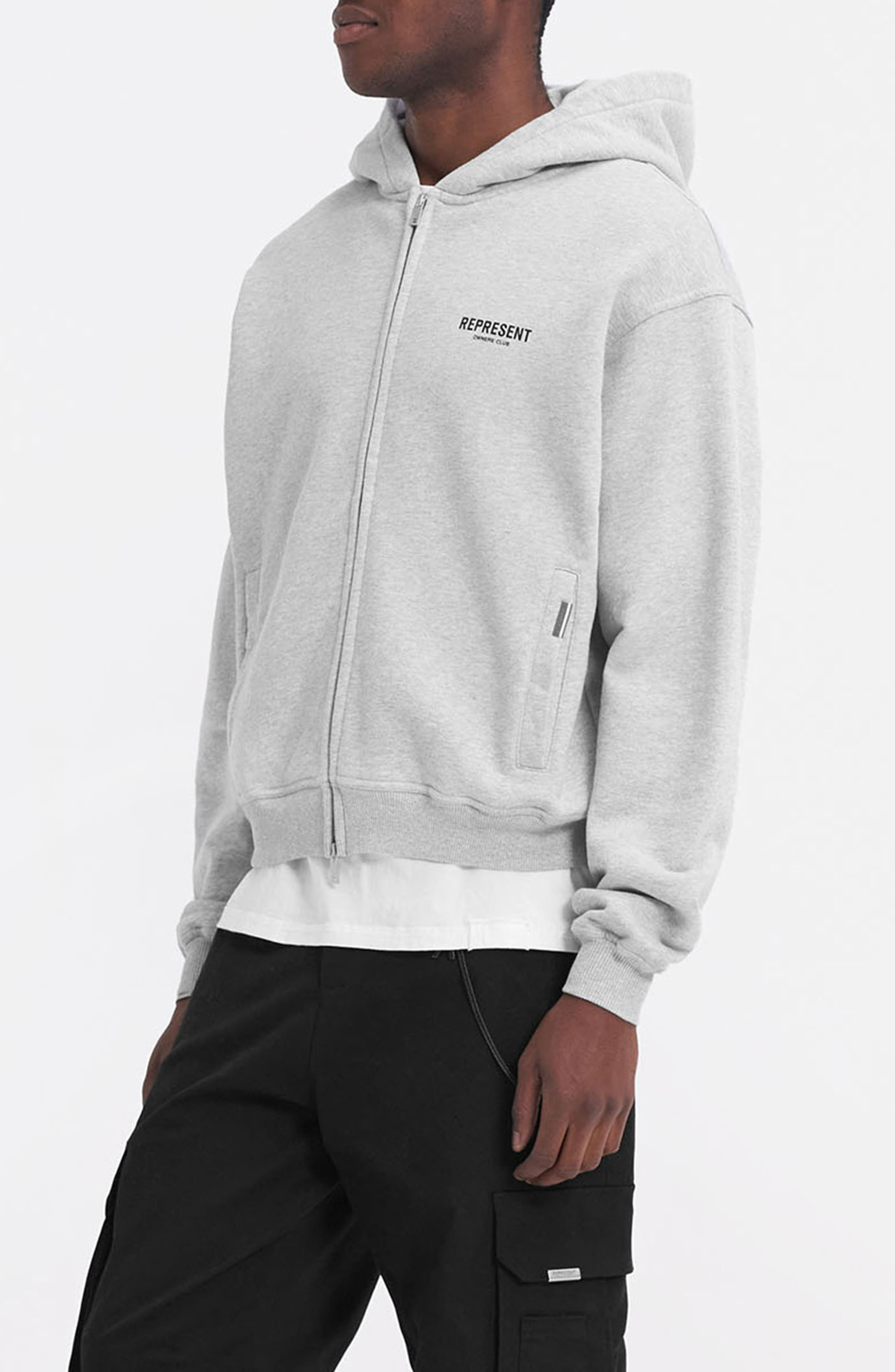 Represent Owners' Club Script Graphic Zip Hoodie in Ash Grey at Nordstrom - 3