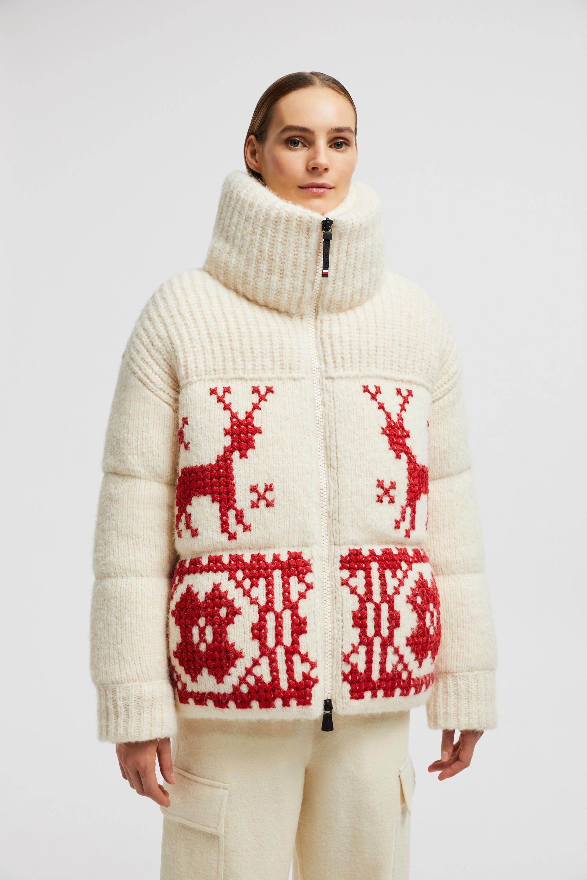 Hand-Embroidered Down-Filled Wool Cardigan - 3