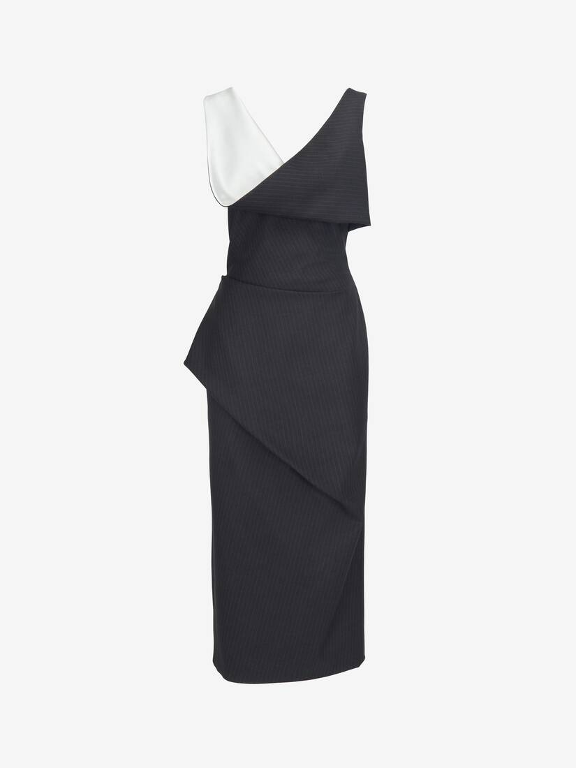 Women's Pinstripe Asymmetric Pencil Dress in Grey - 2