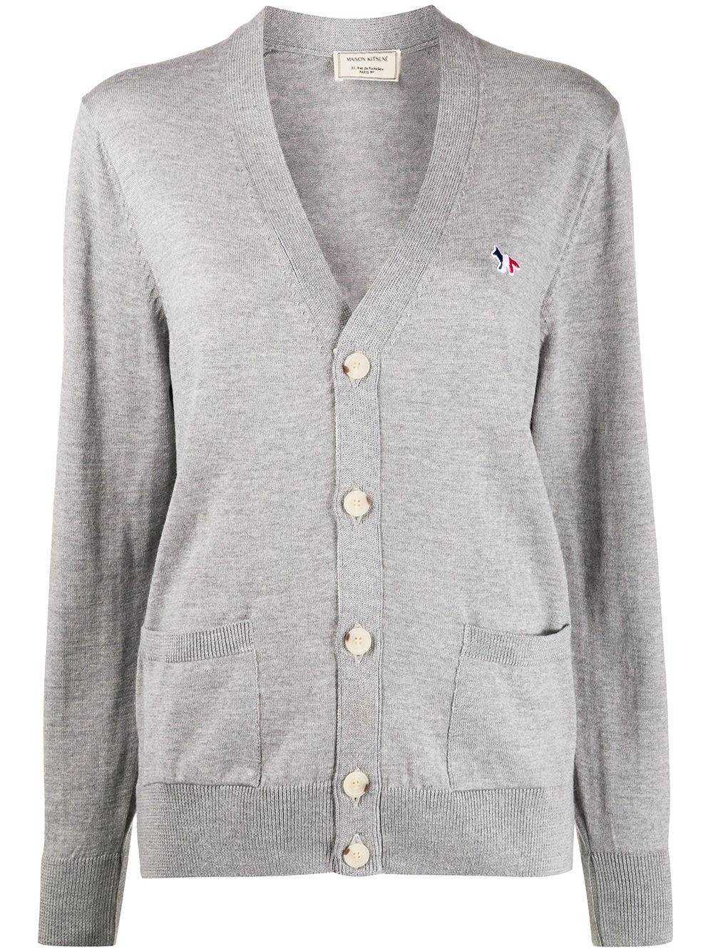 V-neck embroidered logo cardigan - 1