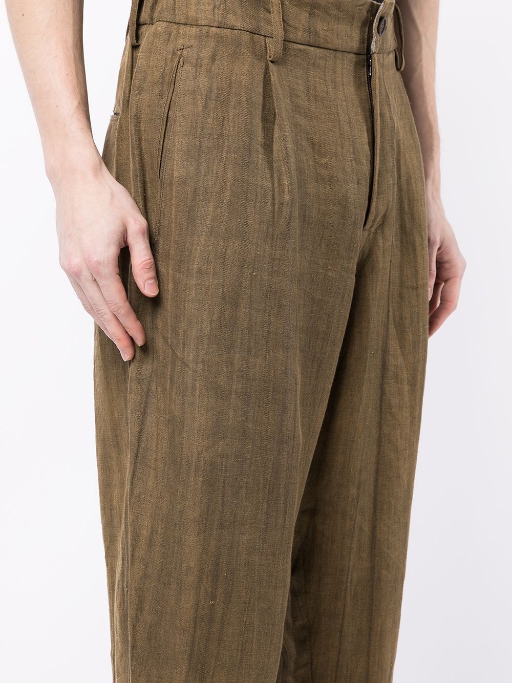 wide-leg cropped linen trousers - 5