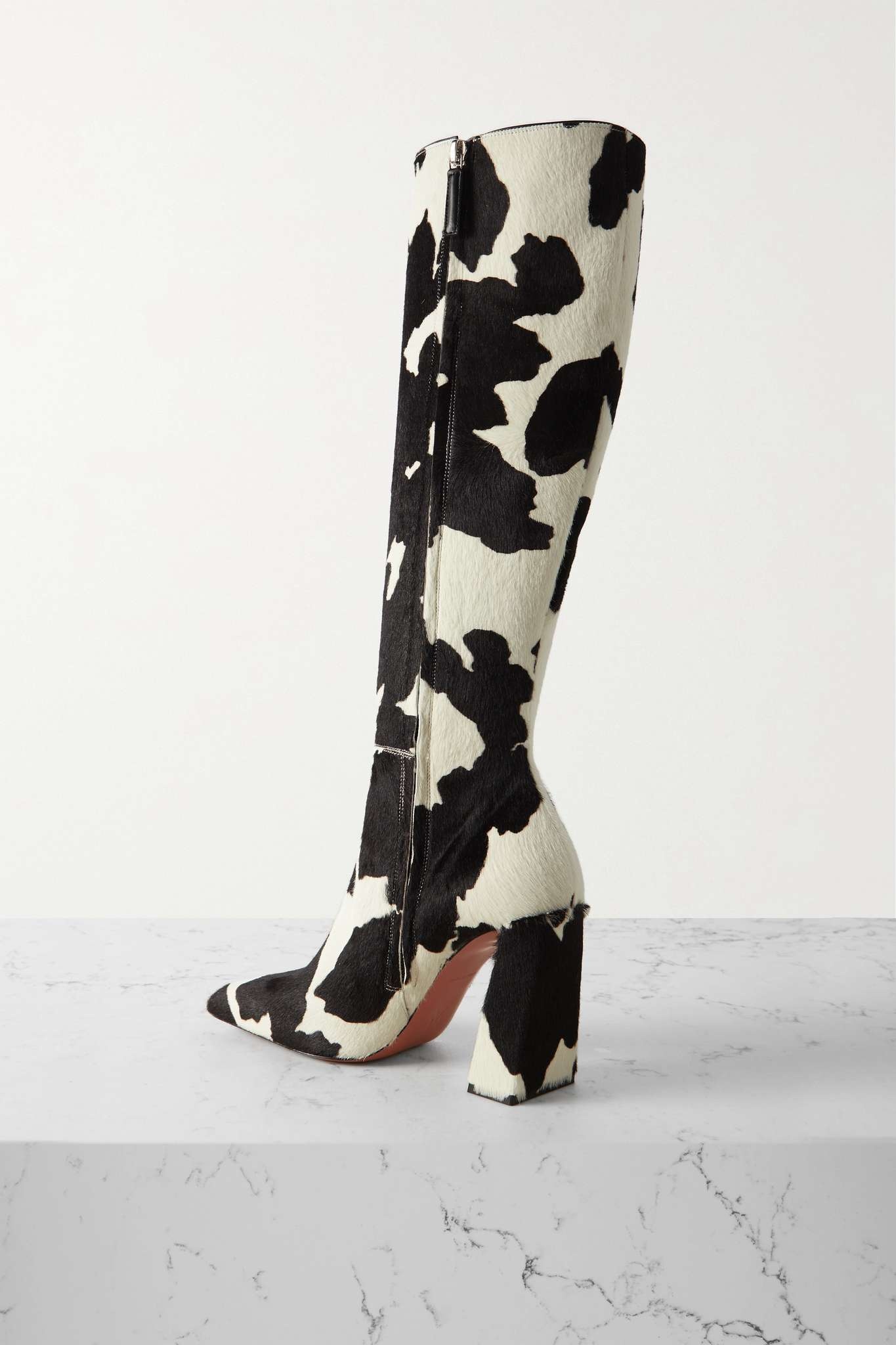 Marine cow-print pony hair knee boots - 3