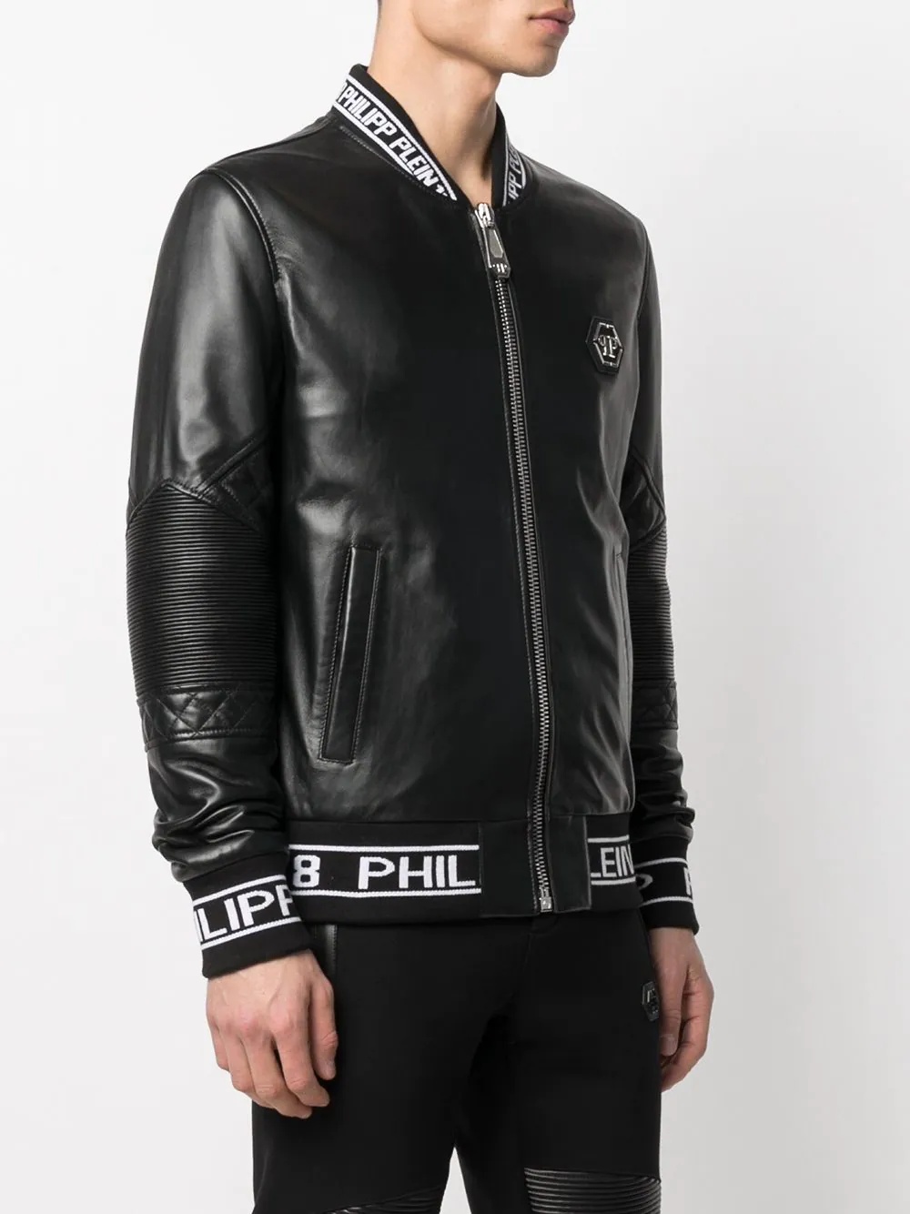 leather jacket with logo elastic - 3