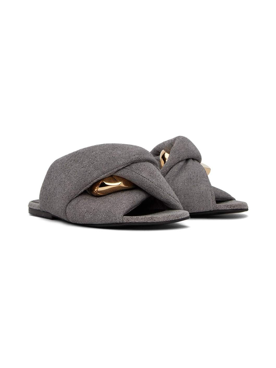 Gray Chain Twist Leather Sandals - 4