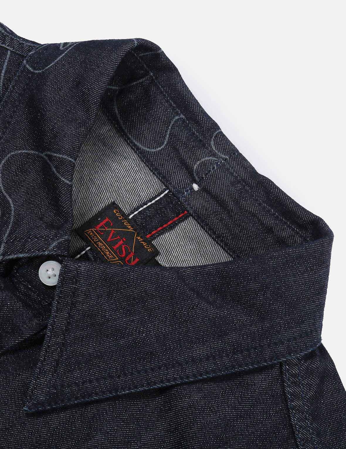LINEAR CAMOUFLAGE DISCHARGED PRINT BLOCKING DENIM SHIRT - 7