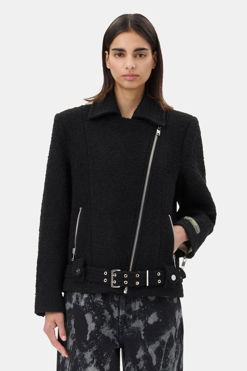 BLACK TEXTURED BOUCLE WOOL JACKET - 1