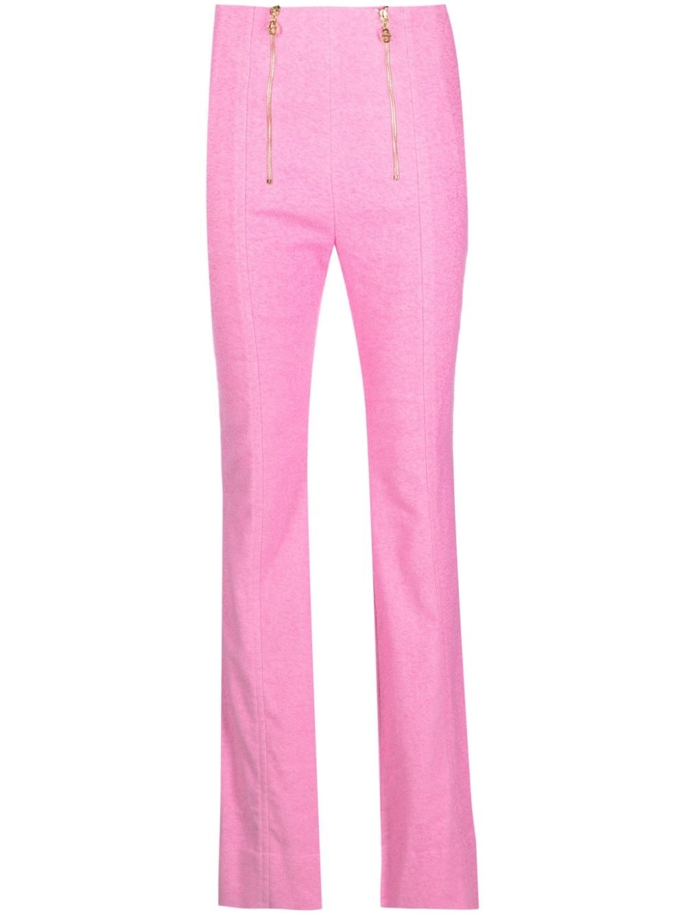 zip-detail tweed flared trousers - 1