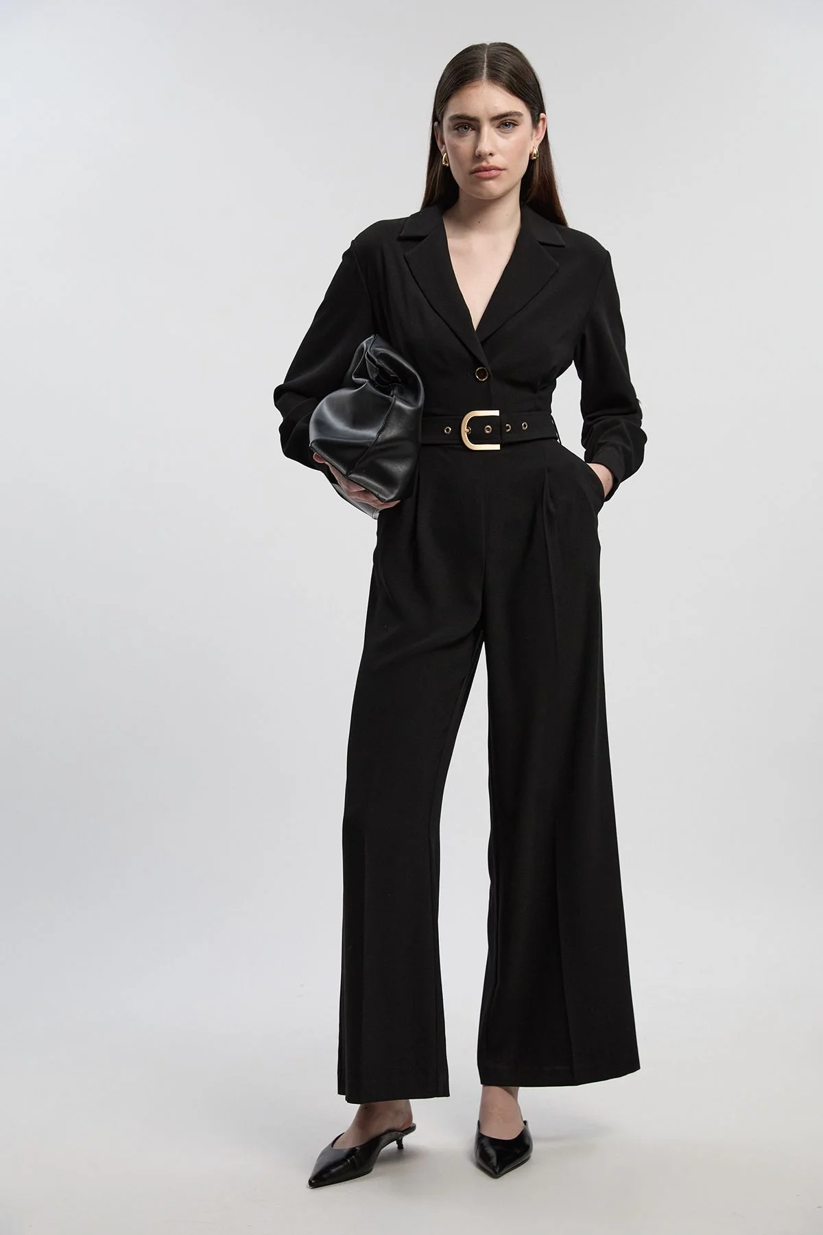 Tailored Crepe Belted Wide Leg Jumpsuit - 1