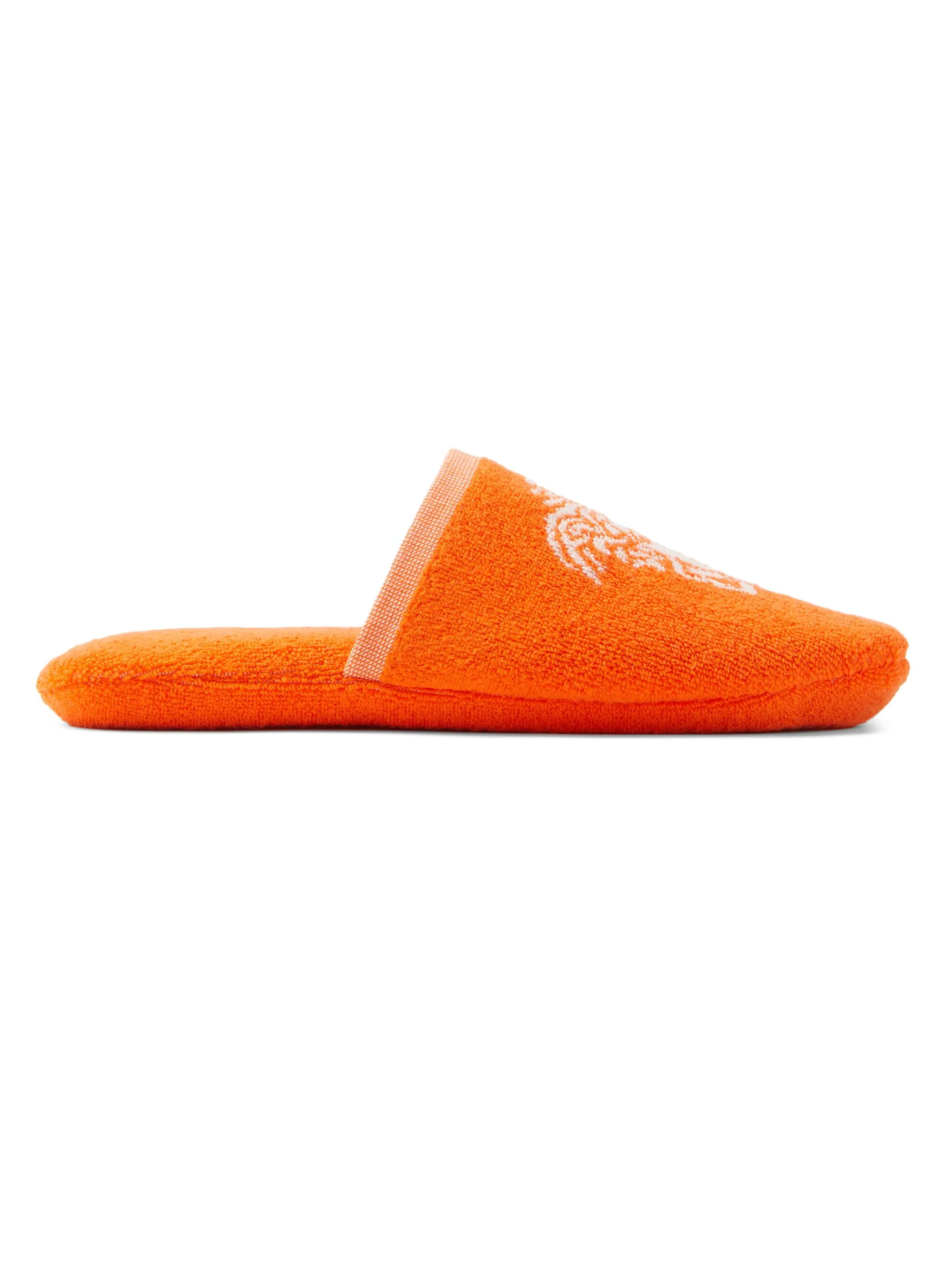 Men's Jacquard Medusa Terry Cotton Bath Slippers - Orange White - 1