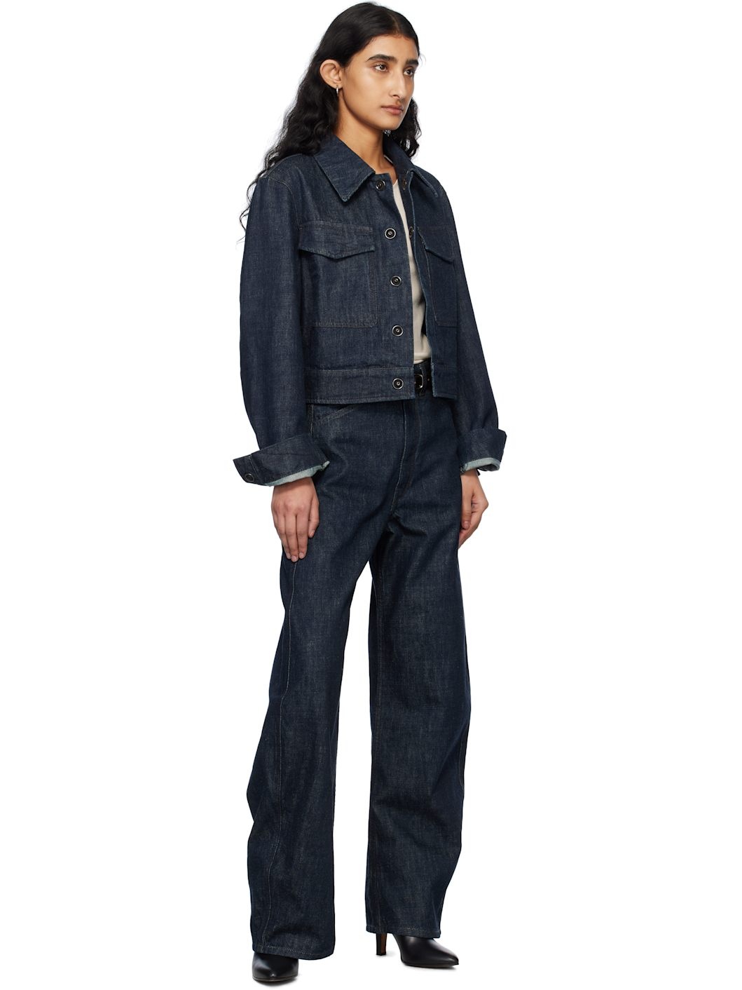 Blue Two-Pocket Cropped Denim Jacket - 5