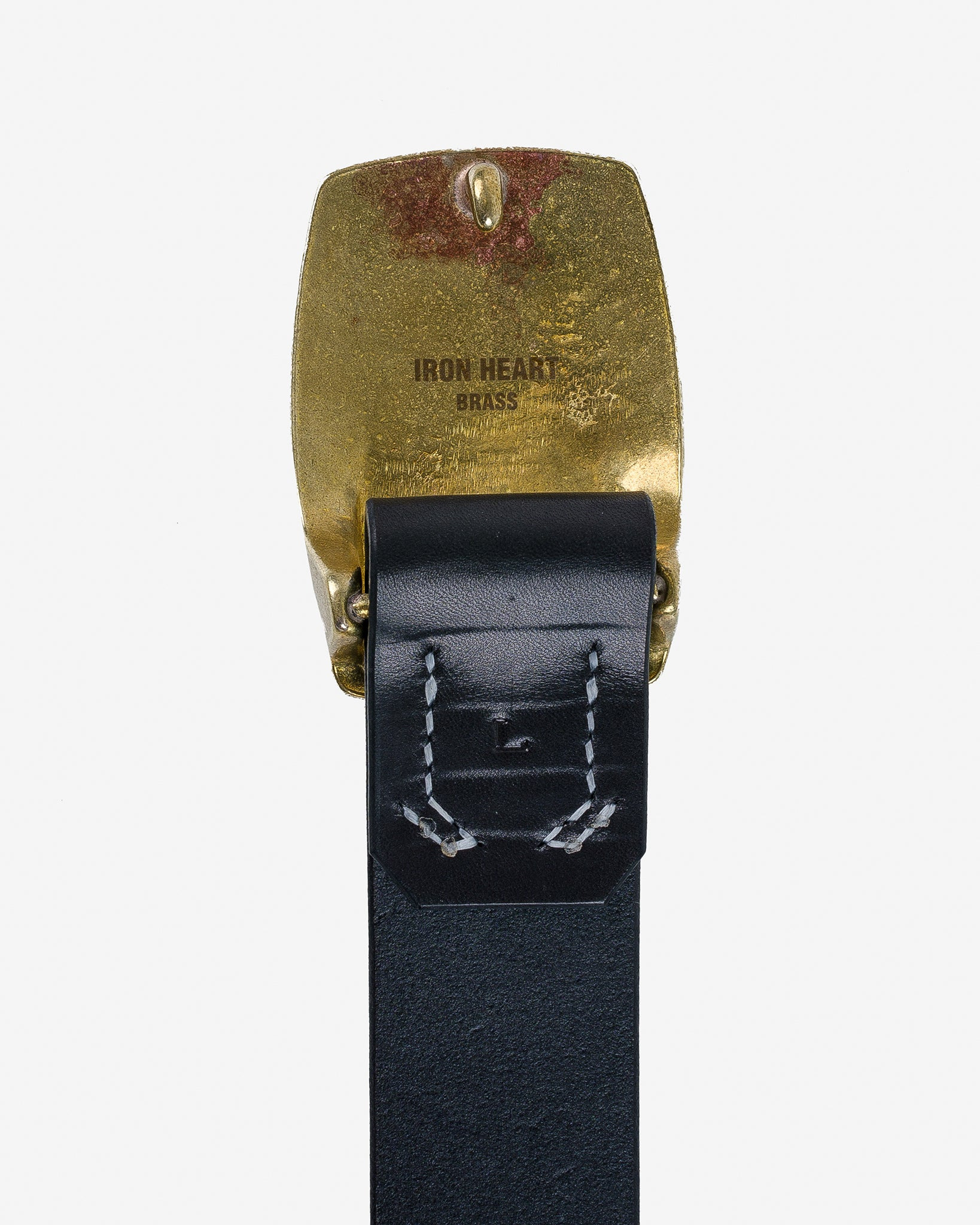 IHB-09-BLKB Heavy Plate Brass Buckle Tochigi Leather Belt - Black - 3
