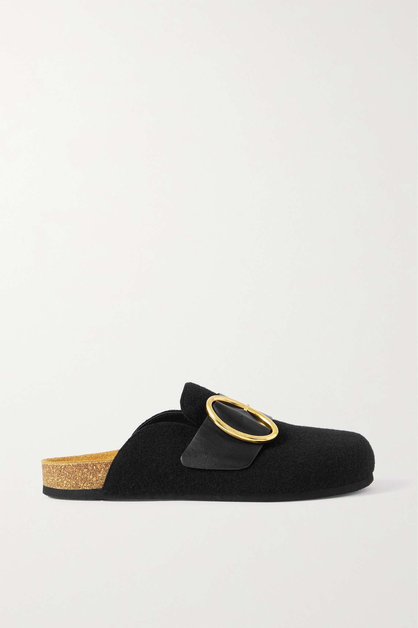 Buckled leather-trimmed felt slippers - 1