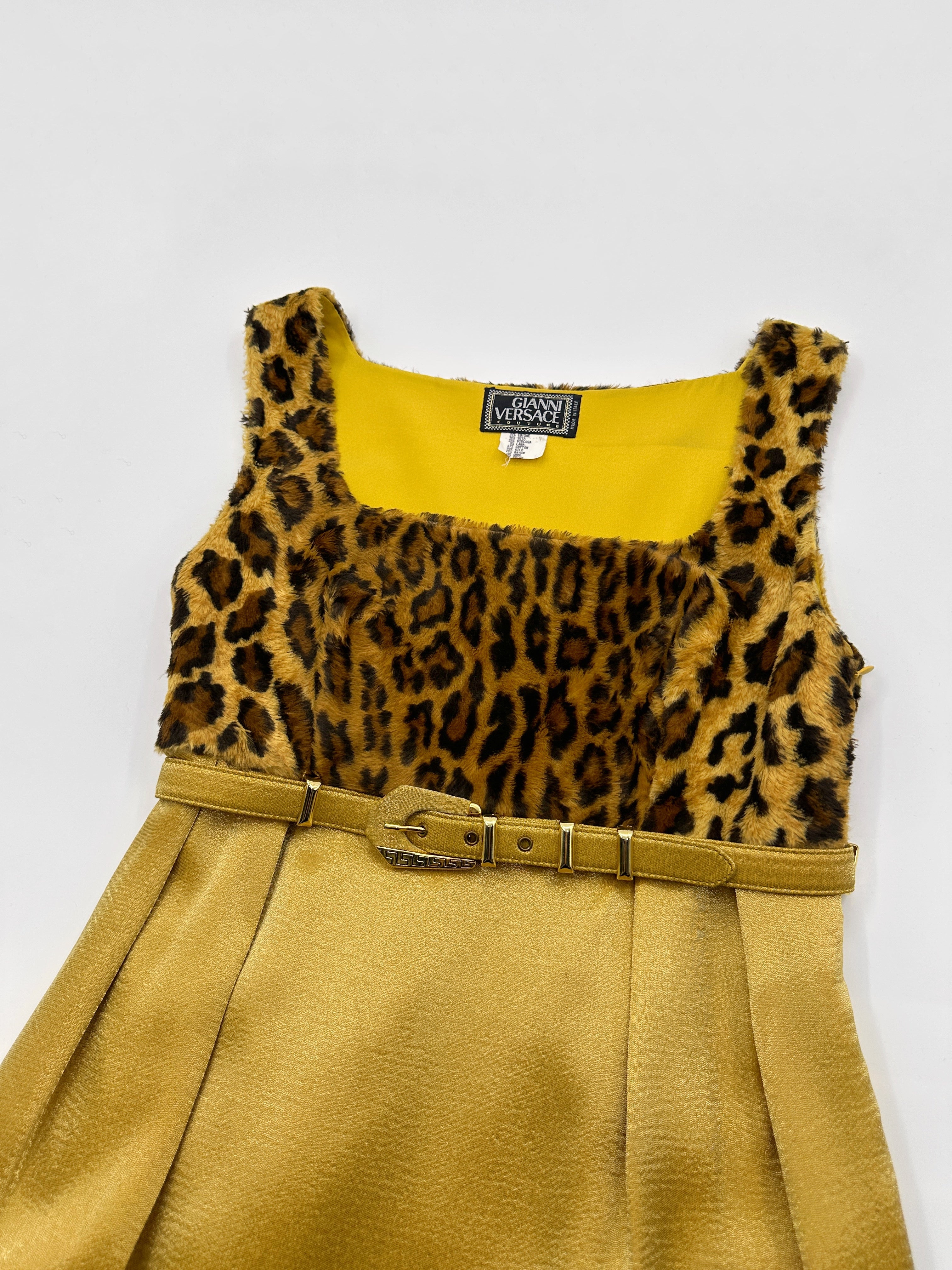 Gianni Versace Fall 1994 Faux Leopard Fur Mini Dress 38 - 5