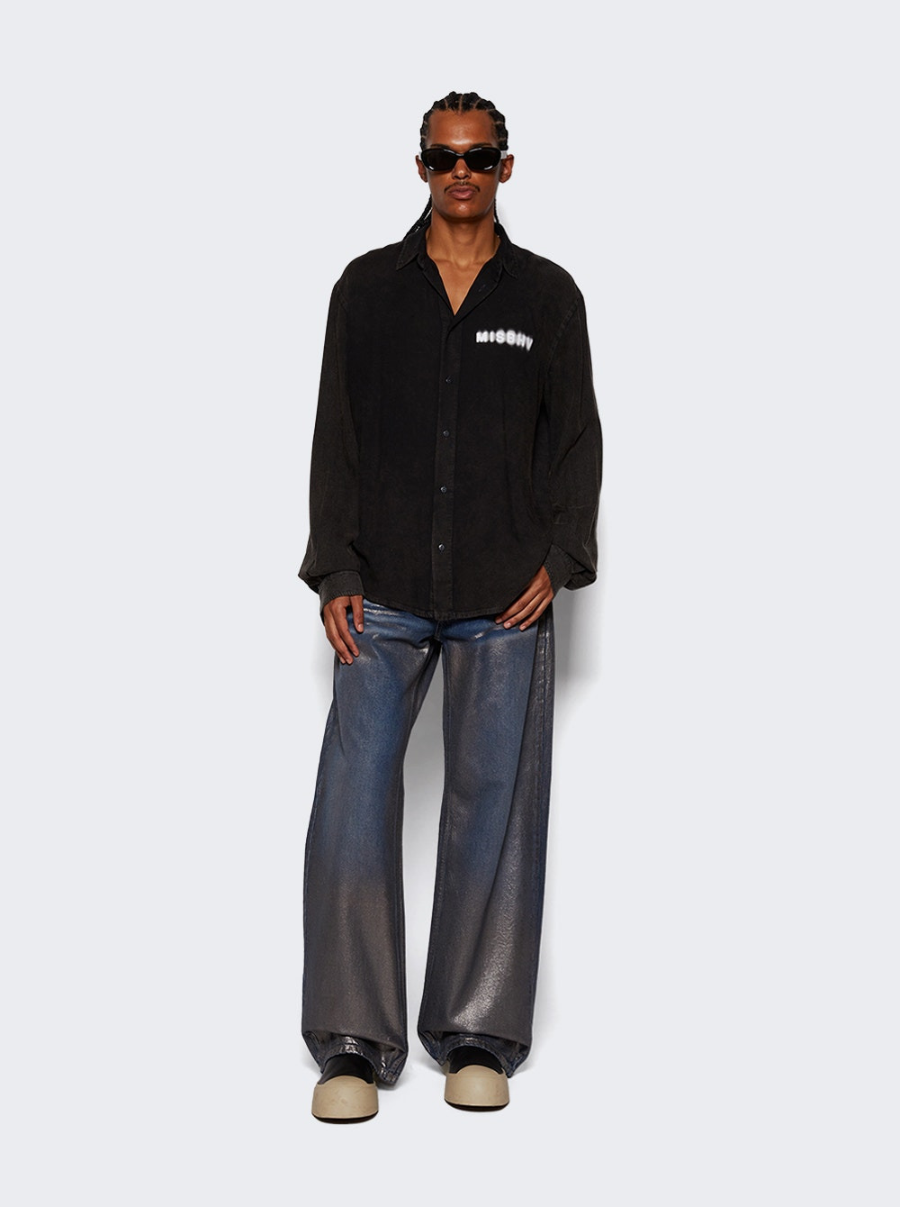 Coated Dirt Denim Jeans Silver - 2