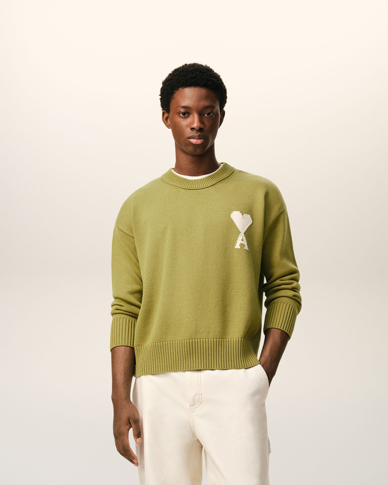 AMI Paris GREEN WOOL AND COTTON CREWNECK AMI DE COEUR SWEATER outlook