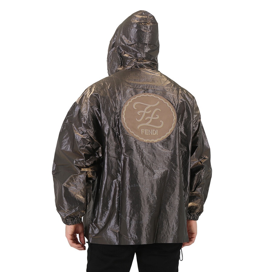 FENDI Fendi Men's Grey Pull-out Hood Oversized Wind Breaker Jacket