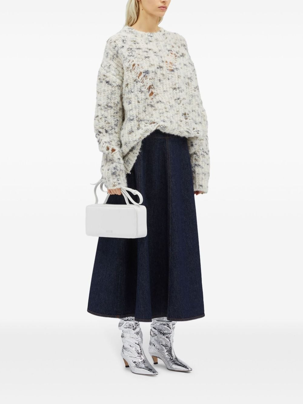 distressed marble-knit jumper - 2