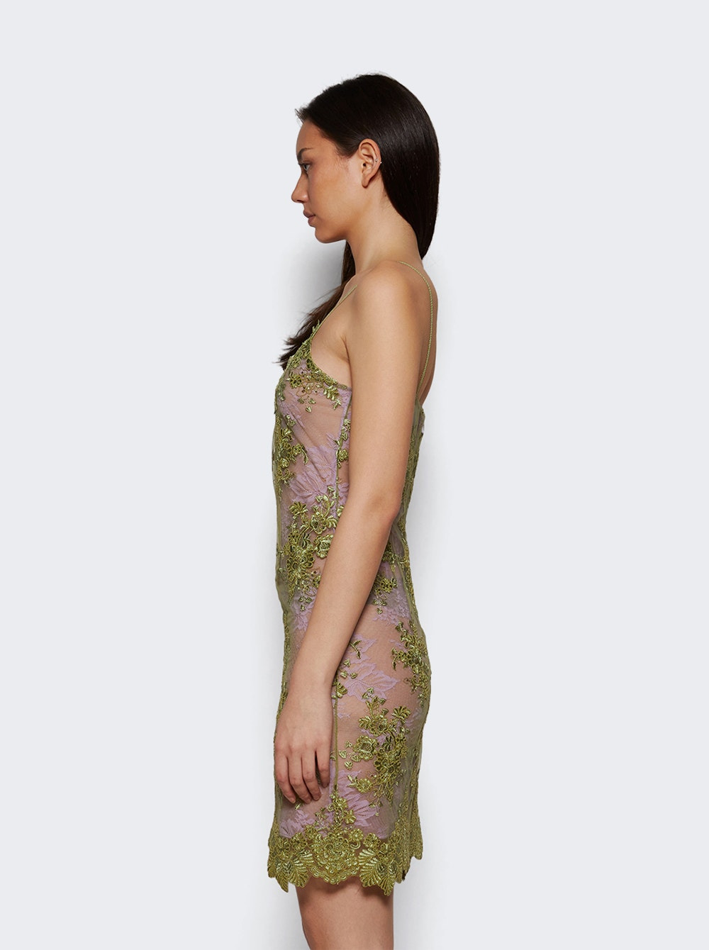 Double Layer Lace Slip Dress Green - 3