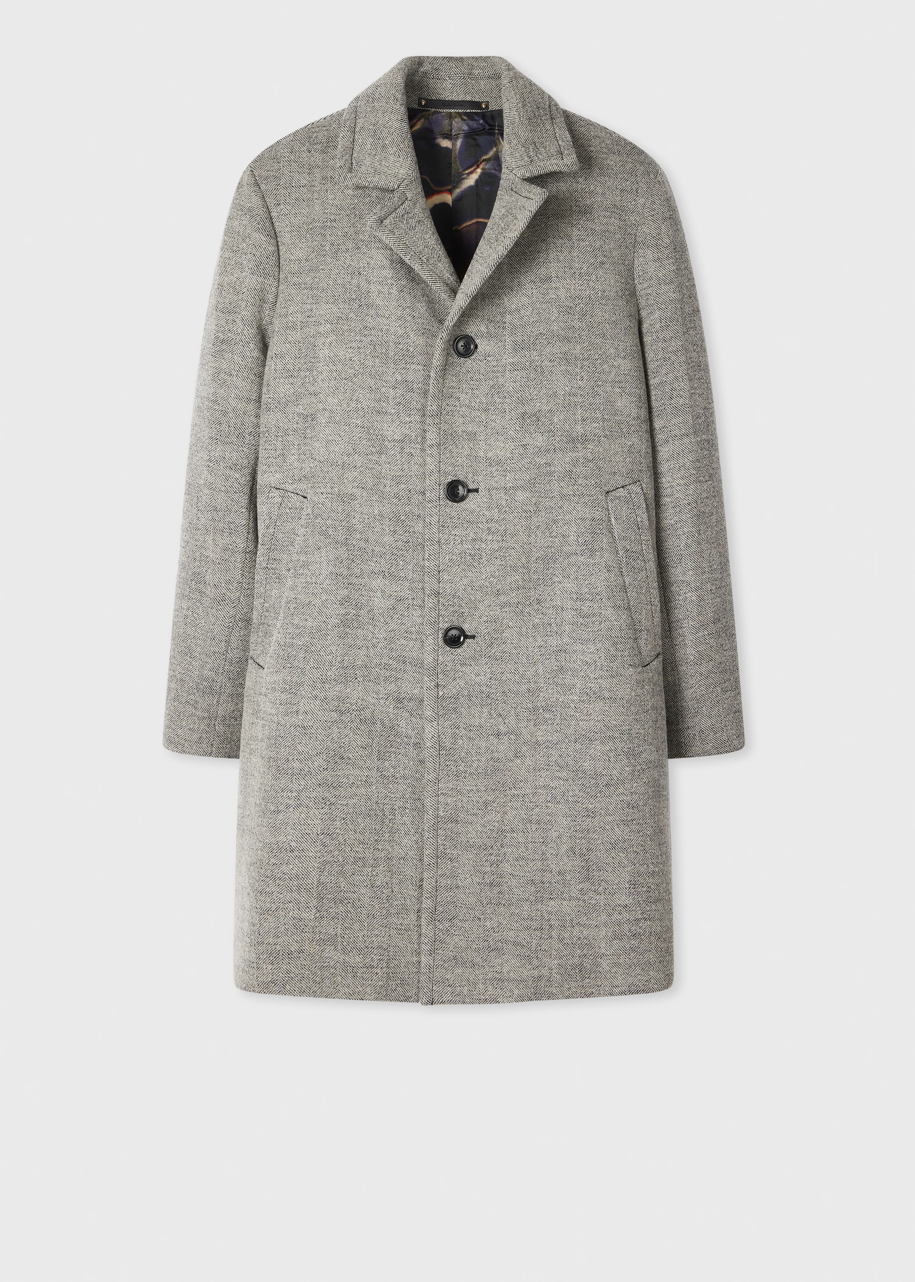 Grey Tumbled Herringbone Wool-Blend Overcoat - 1