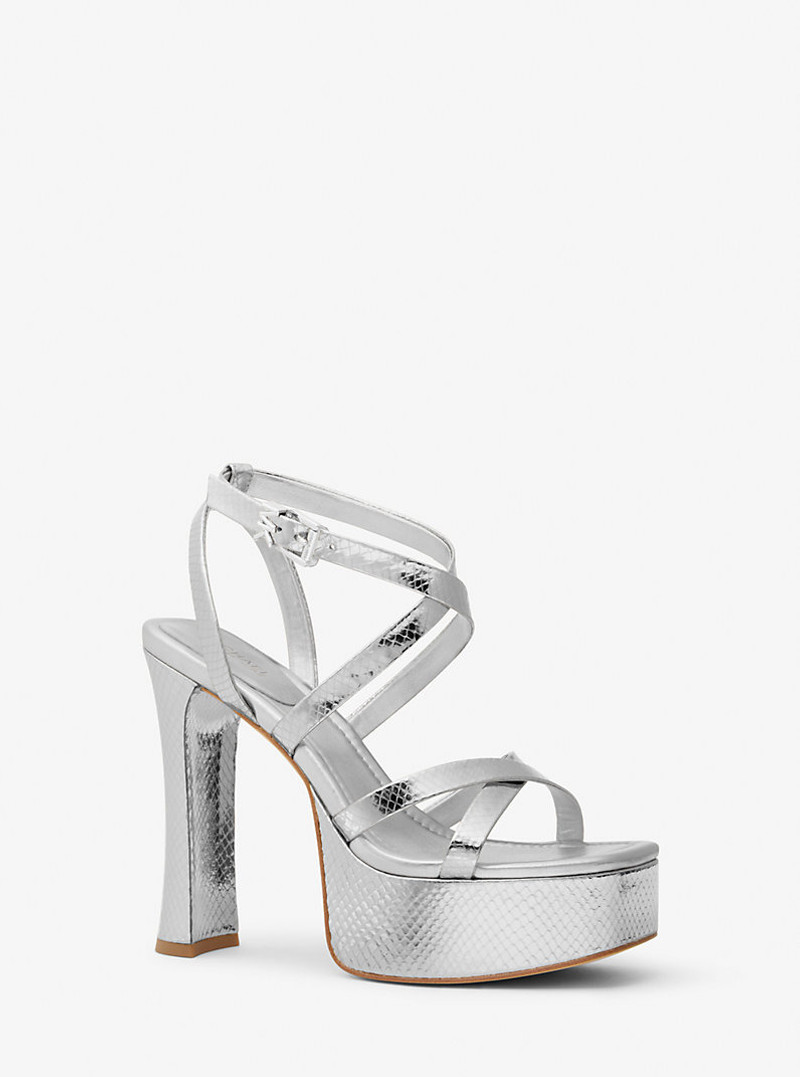 Paola Metallic Snake Embossed Leather Platform Sandal 1