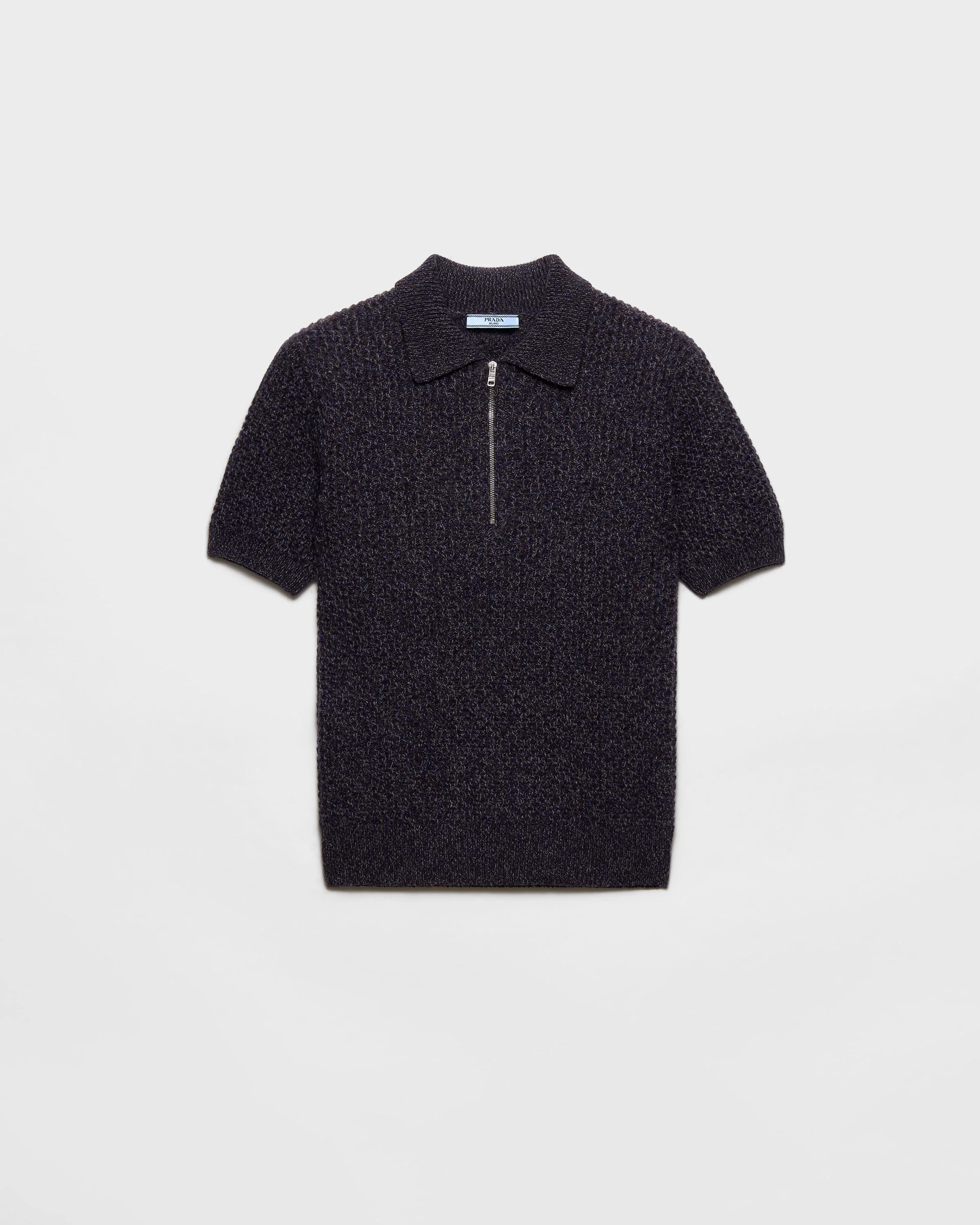 Short-sleeved wool and mouliné cashmere polo sweater - 1