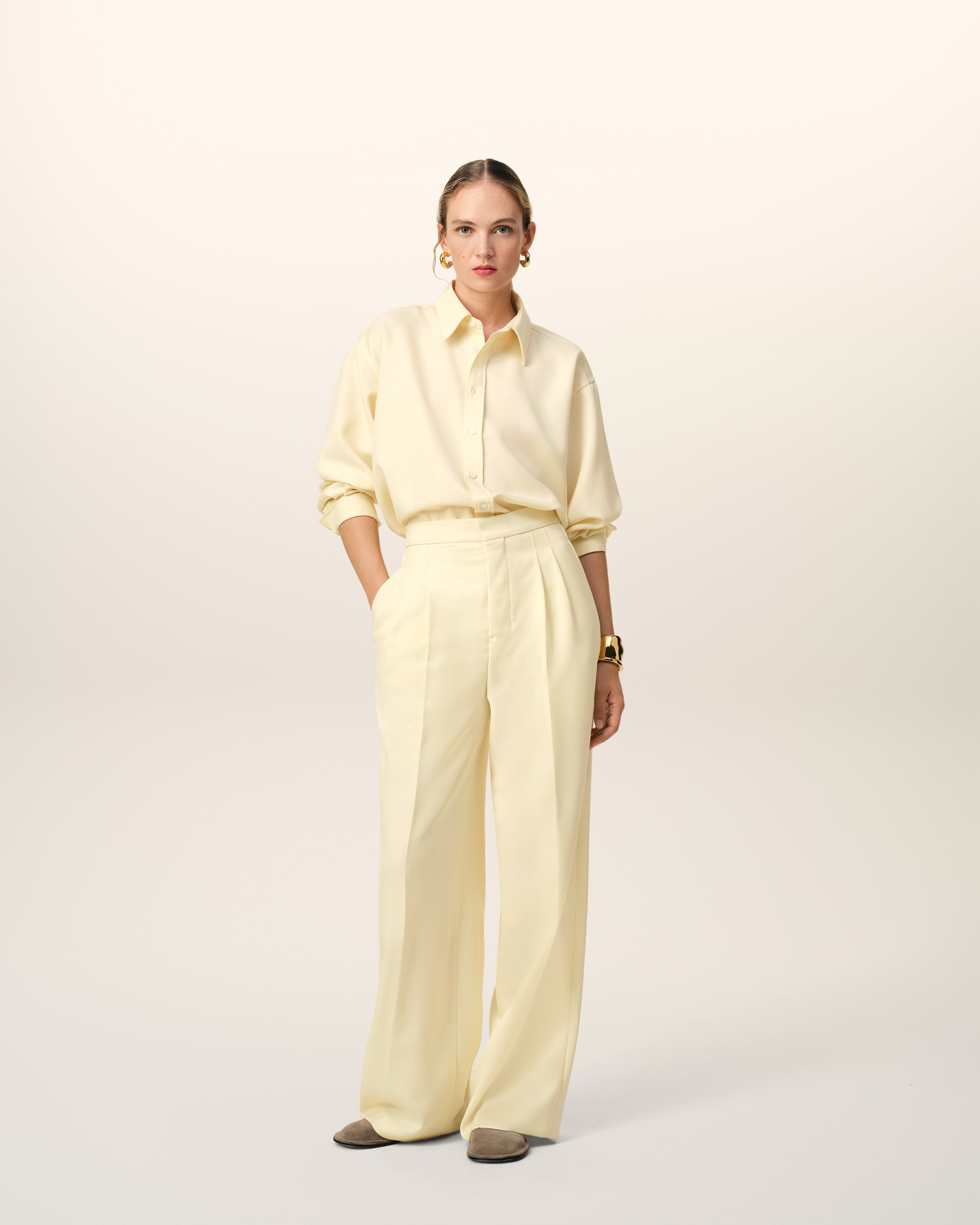 YELLOW WOOL HIGH WAIST LARGE TROUSERS - 2