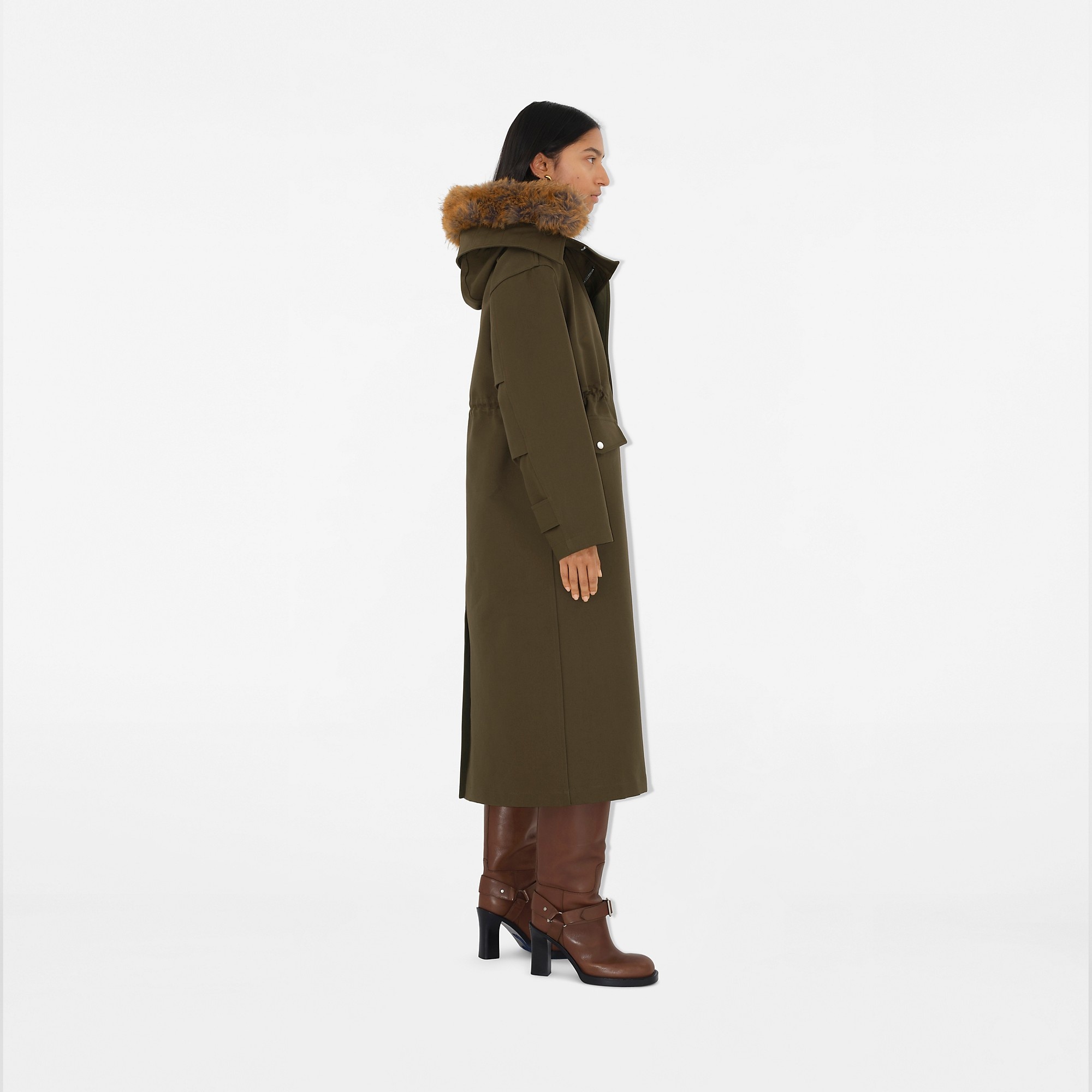 Long Faux Fur Trim Cotton Parka - 3