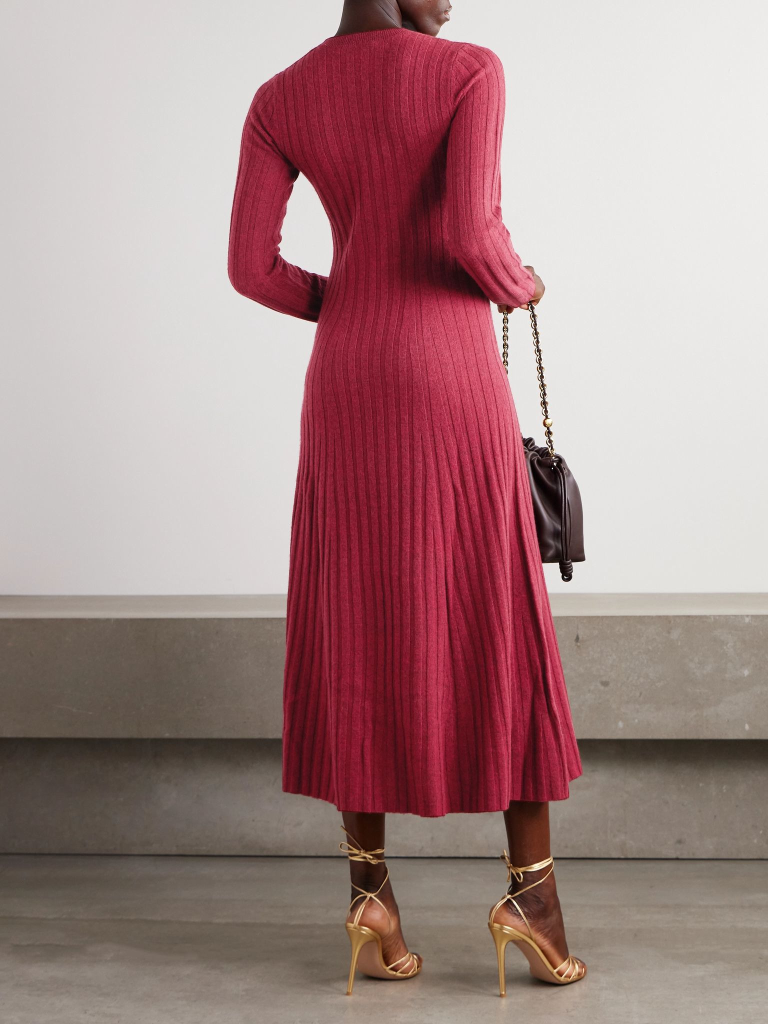 Gia ribbed wool and cashmere-blend maxi dress Burgundy - 3
