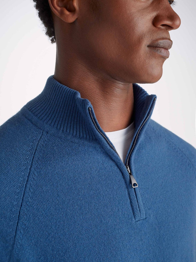 Men's Haf-Zip Sweater Finley 10 Cashmere Denim - 5