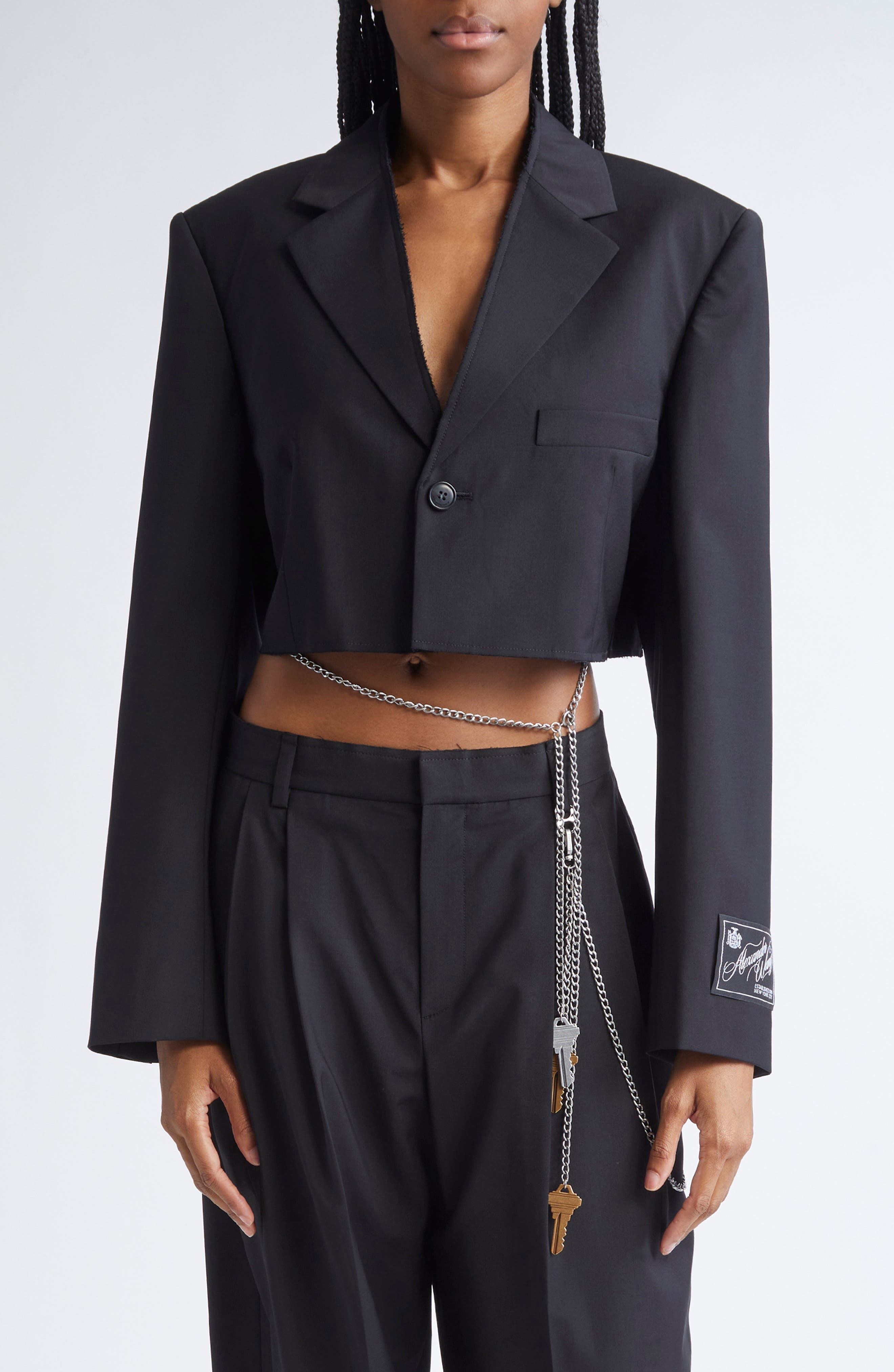 Alexander Wang Chain Embellished Crop Blazer in Black at Nordstrom - 1