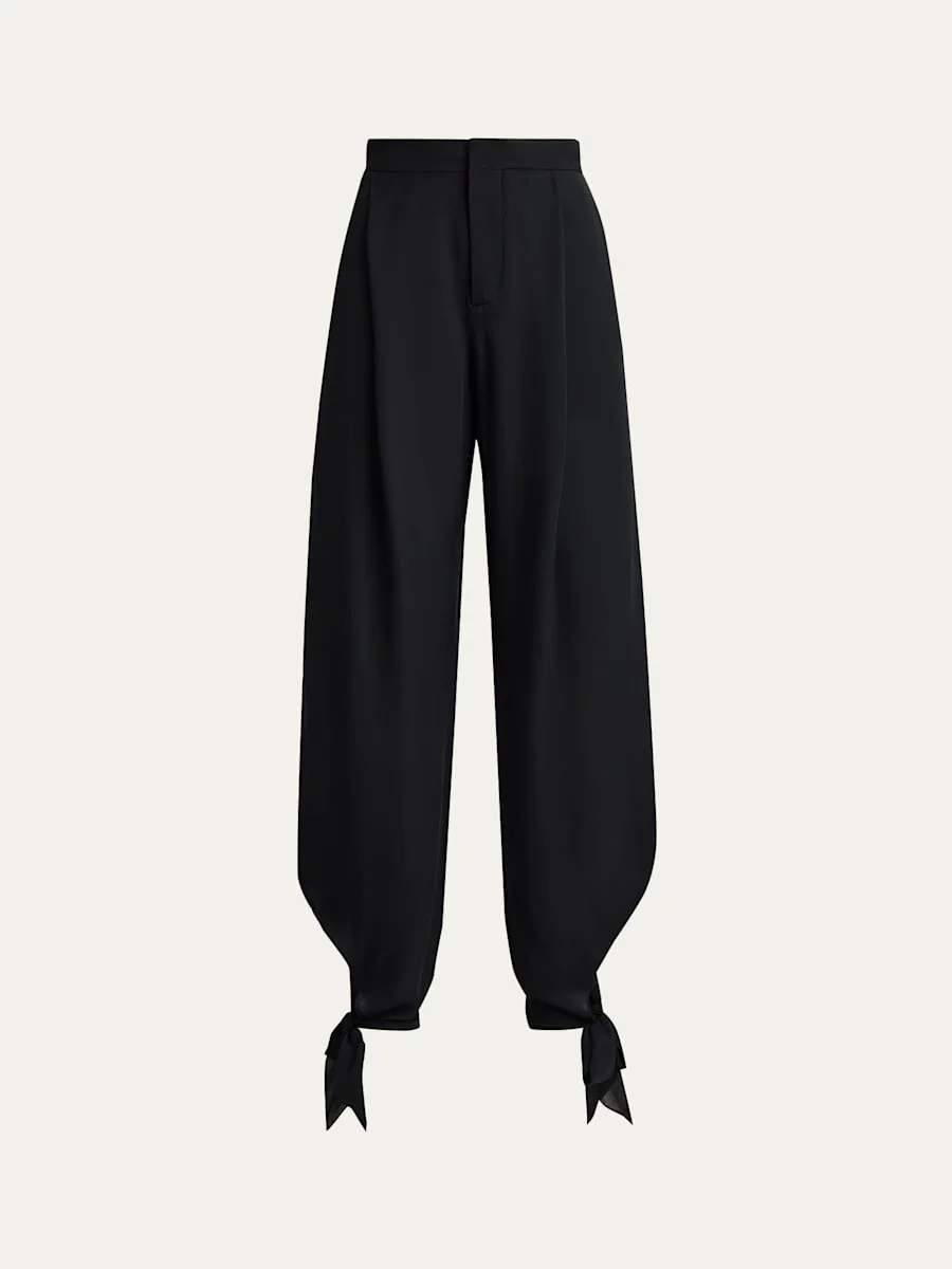 Giavanna Pleated Satin Barrel-Leg Knotted Ankle Pants - 1
