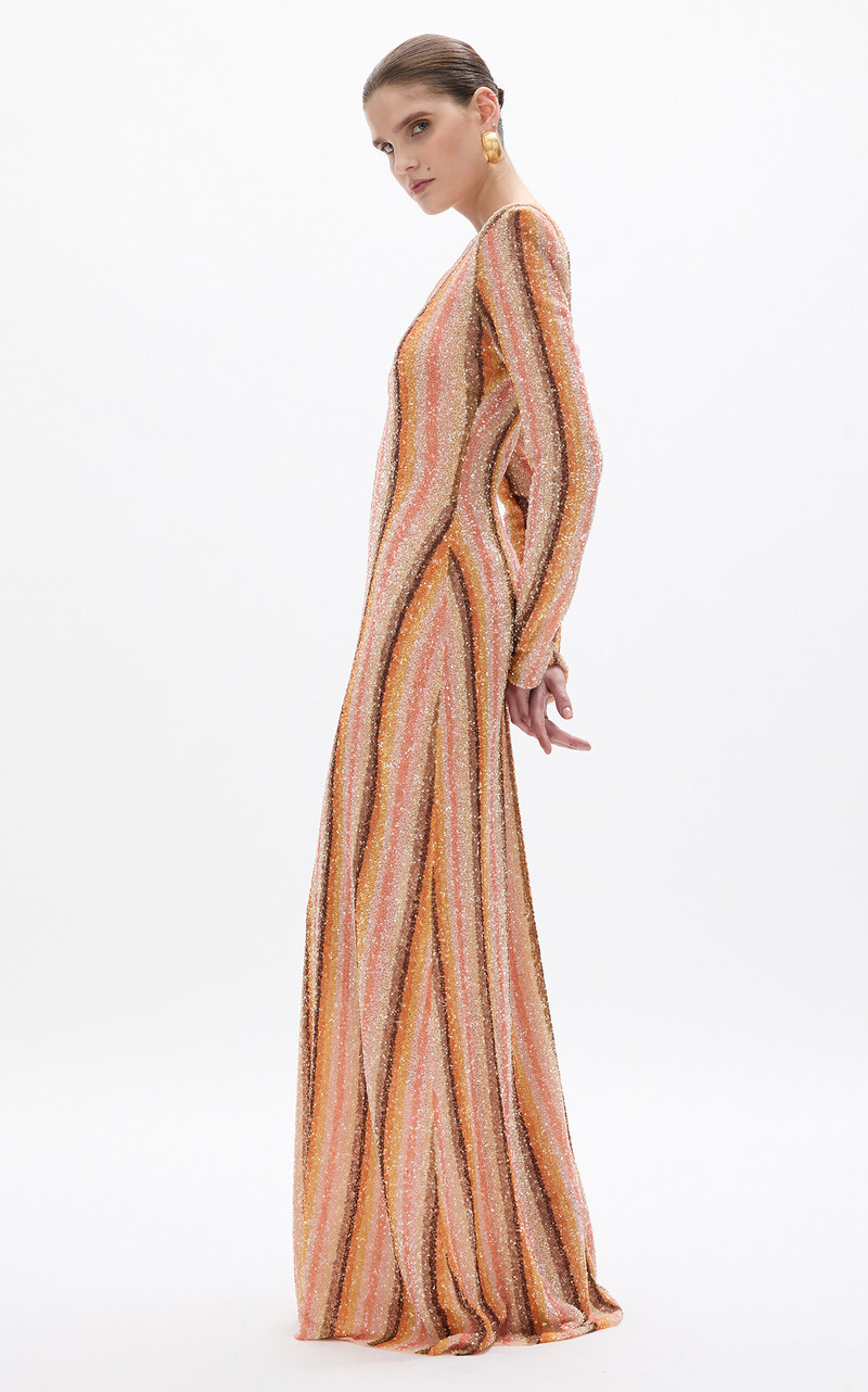 RACHEL GILBERT Isadora Striped Sequin Tulle Gown pink outlook