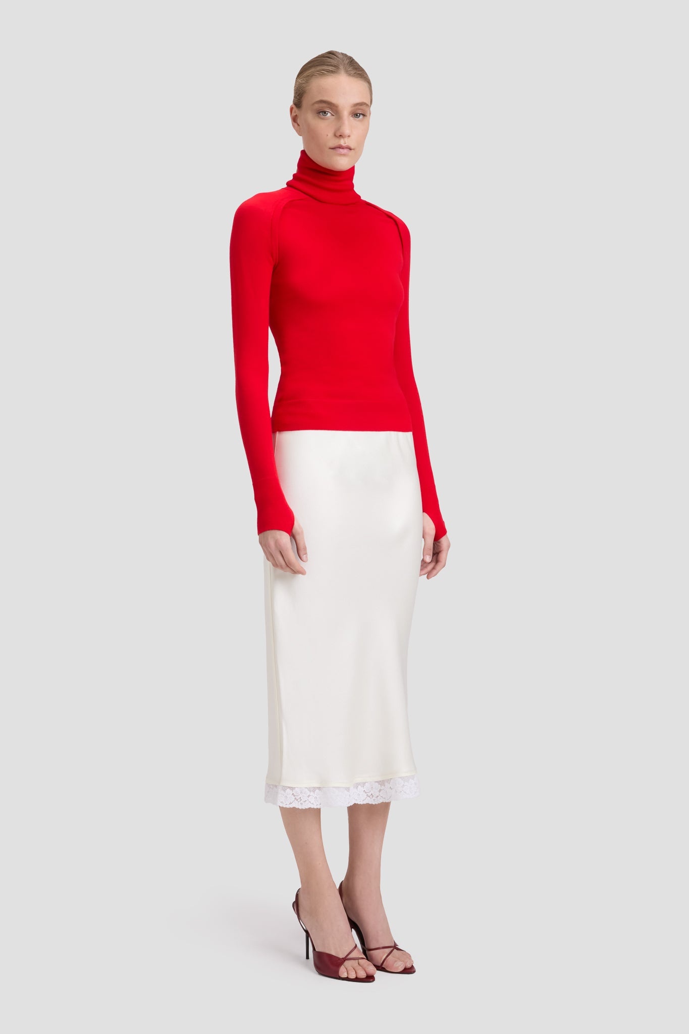 Lace Trim Slip Skirt In Ivory - 3
