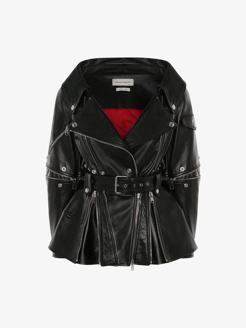 Open Neckline Biker Jacket in Black - 1
