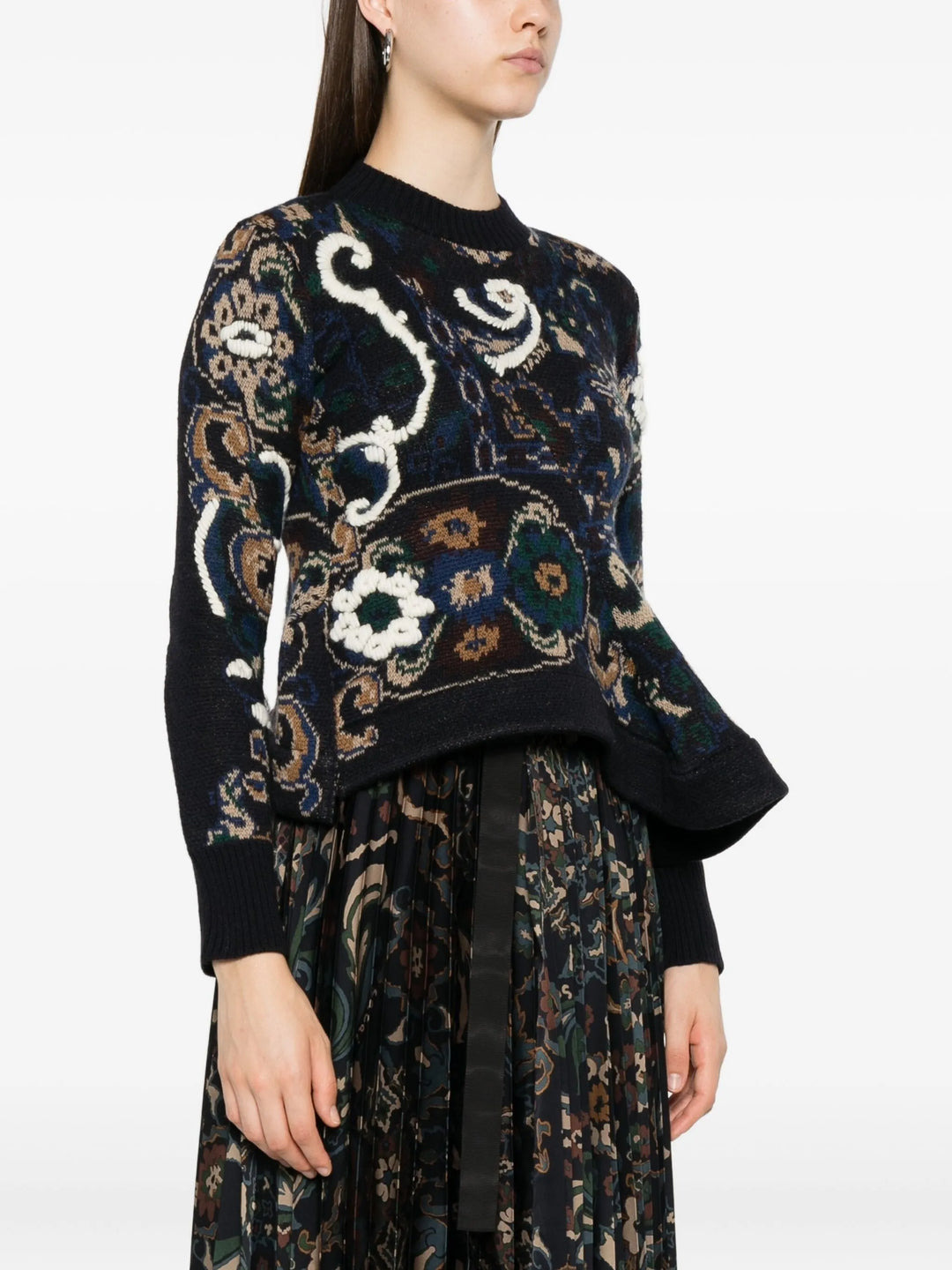 Floral Jacquard Knit Pullover - 3