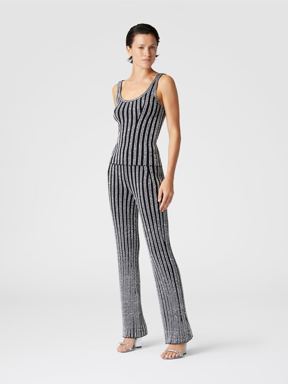Ribbed flare zig zag trousers with sequins - 2