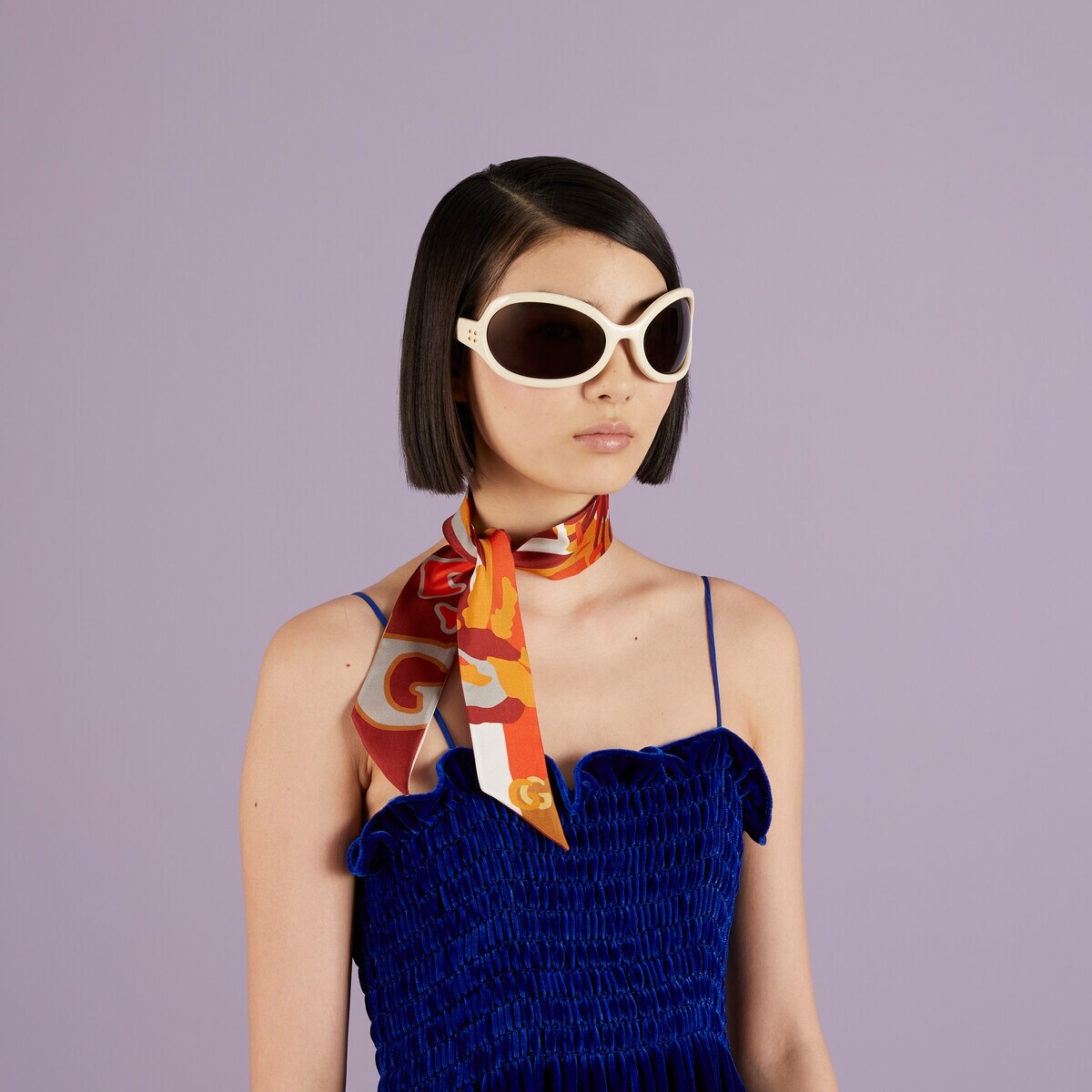 Gucci pop print silk neck bow - 3