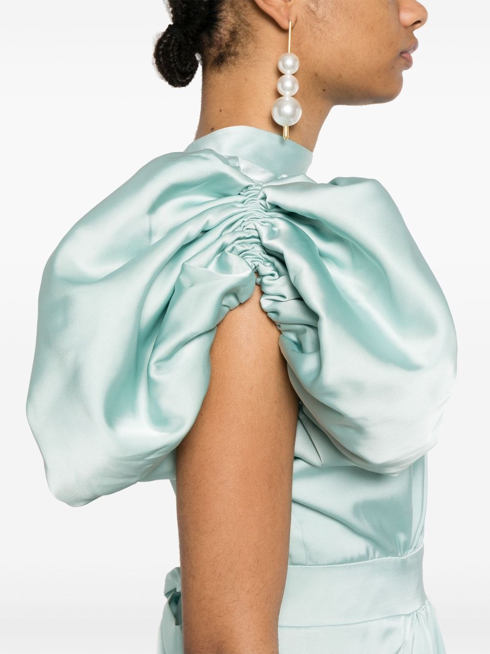 puff-sleeve satin midi dress - 5
