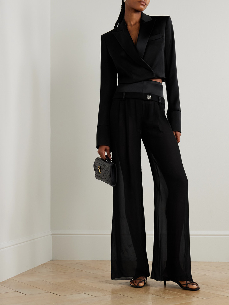 GALVAN Strata Embellished Satin-trimmed Georgette Wide-leg Pants outlook