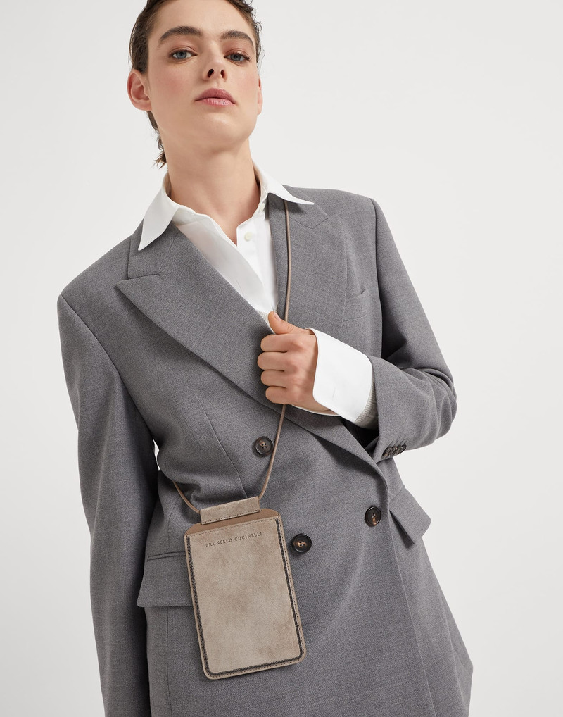 Suede phone bag with shiny trim 3