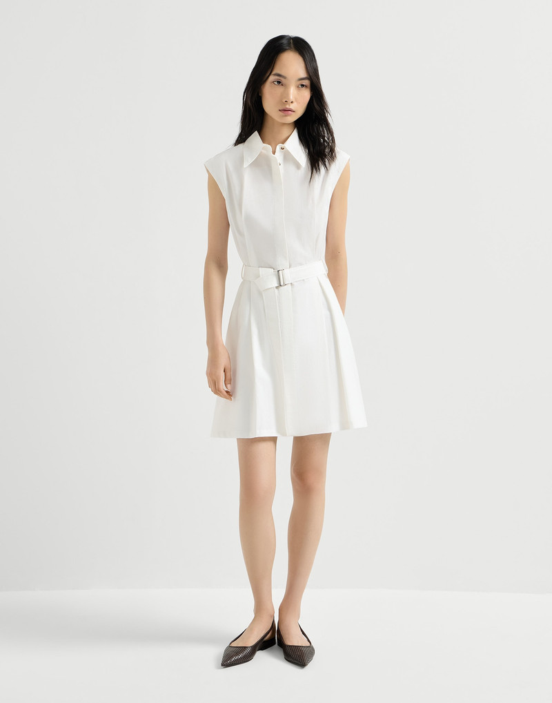 Techno cotton texture twill belted mini shirt dress with monili 2