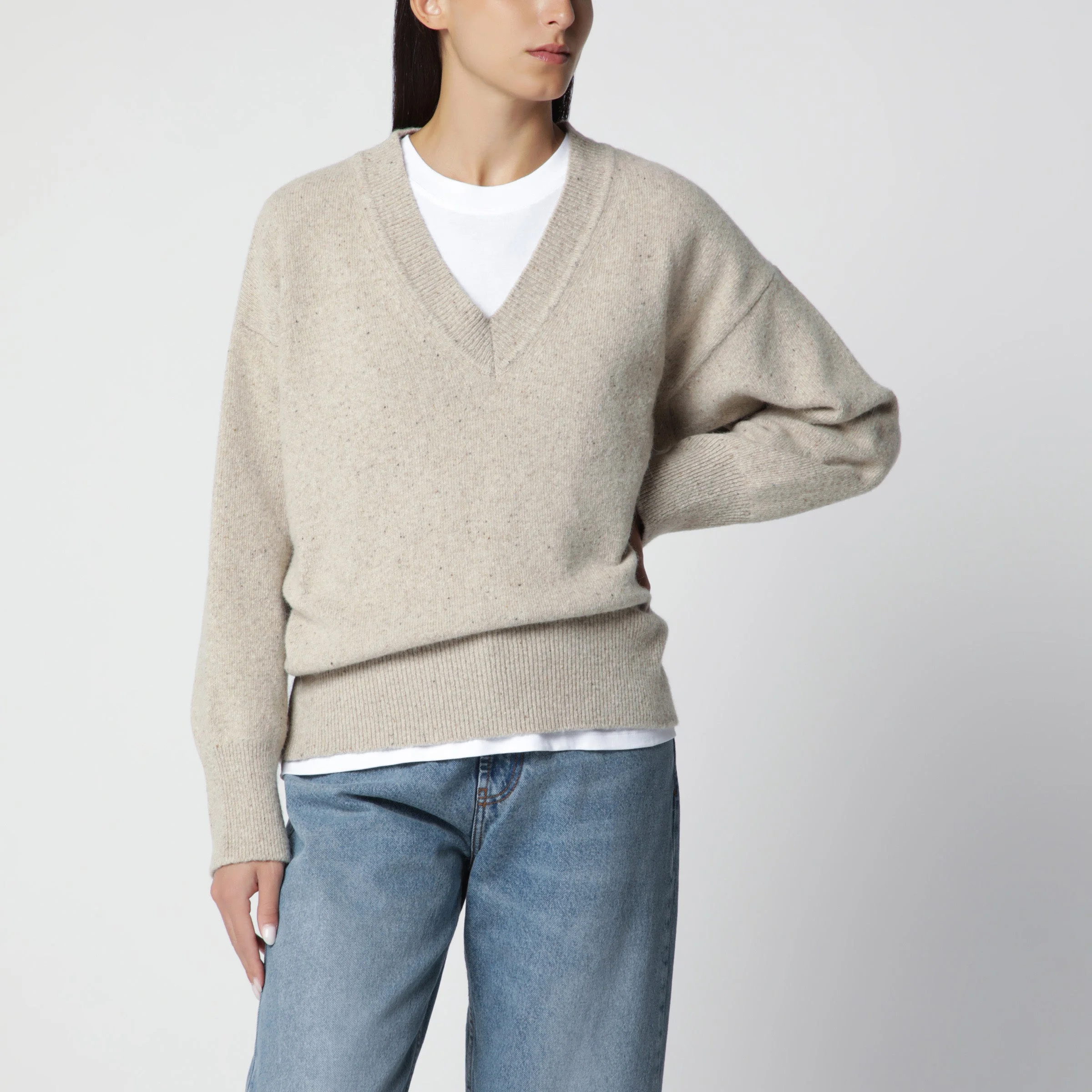Beige mélange wool-blend sweater - 1